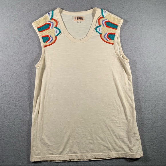 Pepin Tops - Anthropologie Pepin Embroidered Beaded Tank Top Sleeveless Shirt M